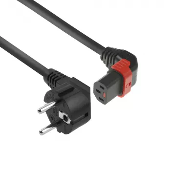 ACT Cable de alimentación conector CEE 7/7 (acodado) – C13 IEC Lock (acodado hacia arriba) negro 2 m, EL452S
