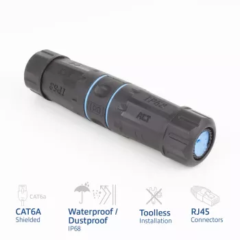 ACT Acoplador RJ45 IP68 para exterior CAT6A blindado SD6522, acoplador Ethernet en línea CAT6A blindado