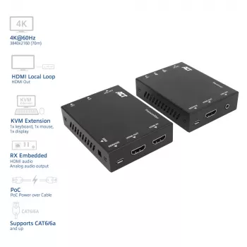 ACT Set extensor KVM HDMI 2.0 4K sobre CAT6A hasta 70 metros