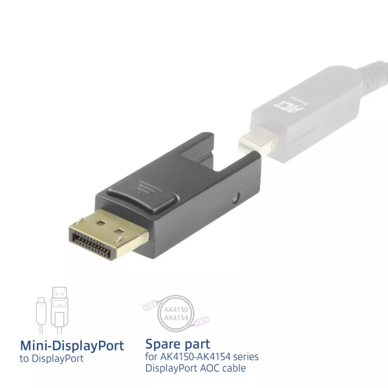 Adaptador de repuesto ACT Mini DisplayPort a DisplayPort para cables DisplayPort ópticos activos con conector desmontable