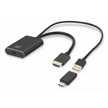 ACT Adaptador HDMI a conector hembra USB Type-C, 4K@60Hz. Longitud del cable: 0,25 m, conexión 1: USB Type-C, conexión 2: HDMI + USB. Cantidad por paquete: 1 ud.