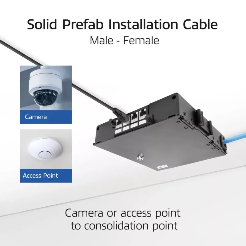 ACT Azul 20 metros S/FTP CAT6A B2ca PoE++ 100W cable de instalación sólido preensamblado, RJ45 macho – hembra