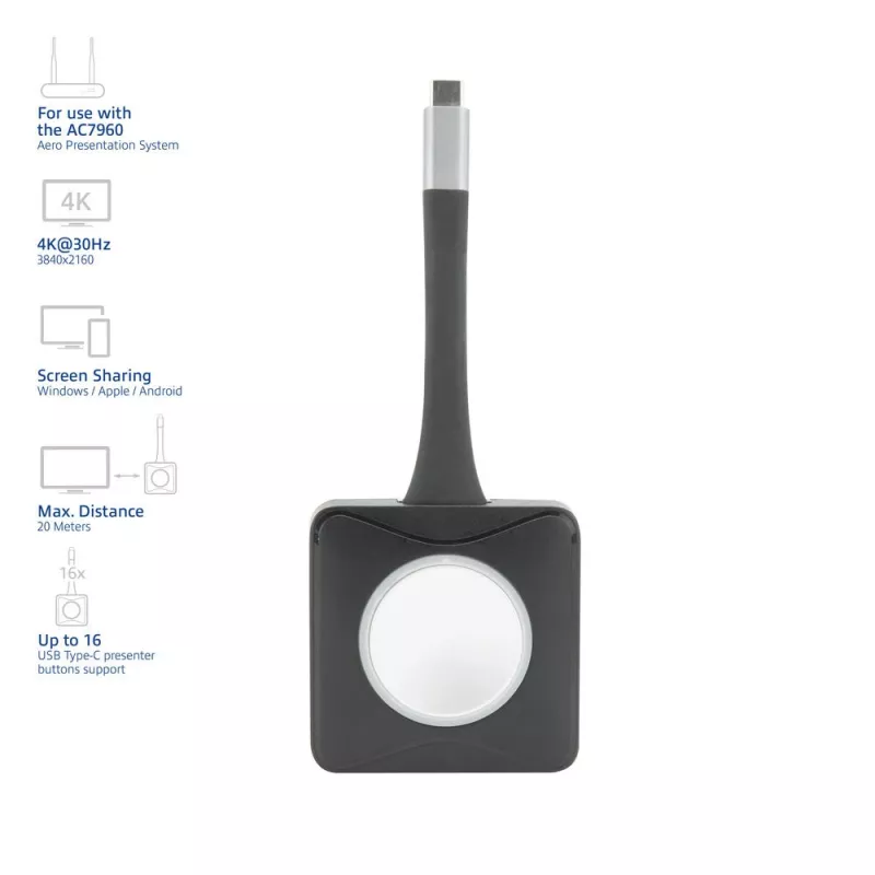 ACT Aero 4K Presenter Button, kit de botones, negro, 1 ud., 3840 x 2160, Aero 4K sistema de presentación inalámbrico, 0 - 40 °C
