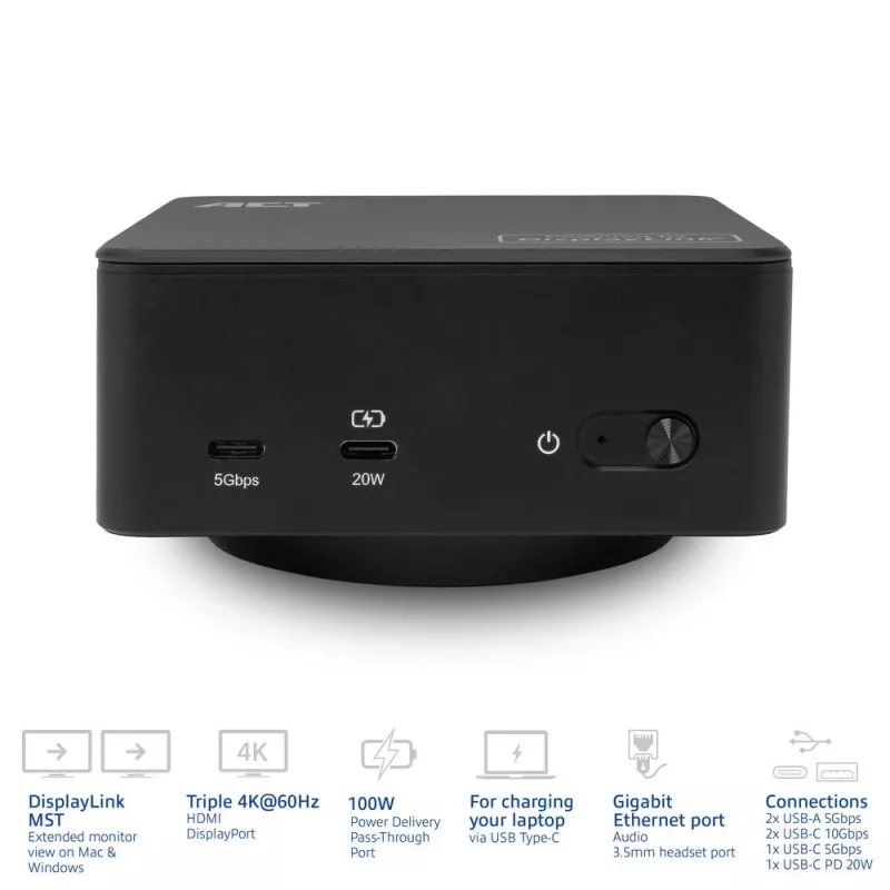 ACT Universal USB-C docking station 4K, para 3 monitores HDMI/DisplayPort, DisplayLink