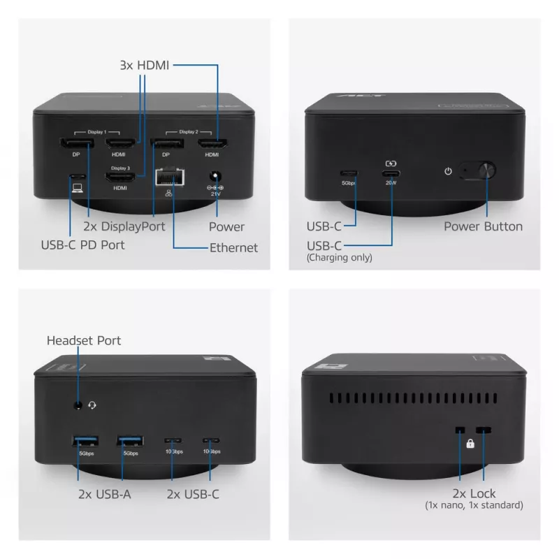 ACT Universal USB-C docking station 4K, para 3 monitores HDMI/DisplayPort, DisplayLink