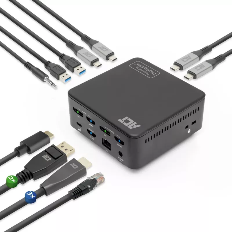 ACT Universal USB-C docking station 4K, para 3 monitores HDMI/DisplayPort, DisplayLink