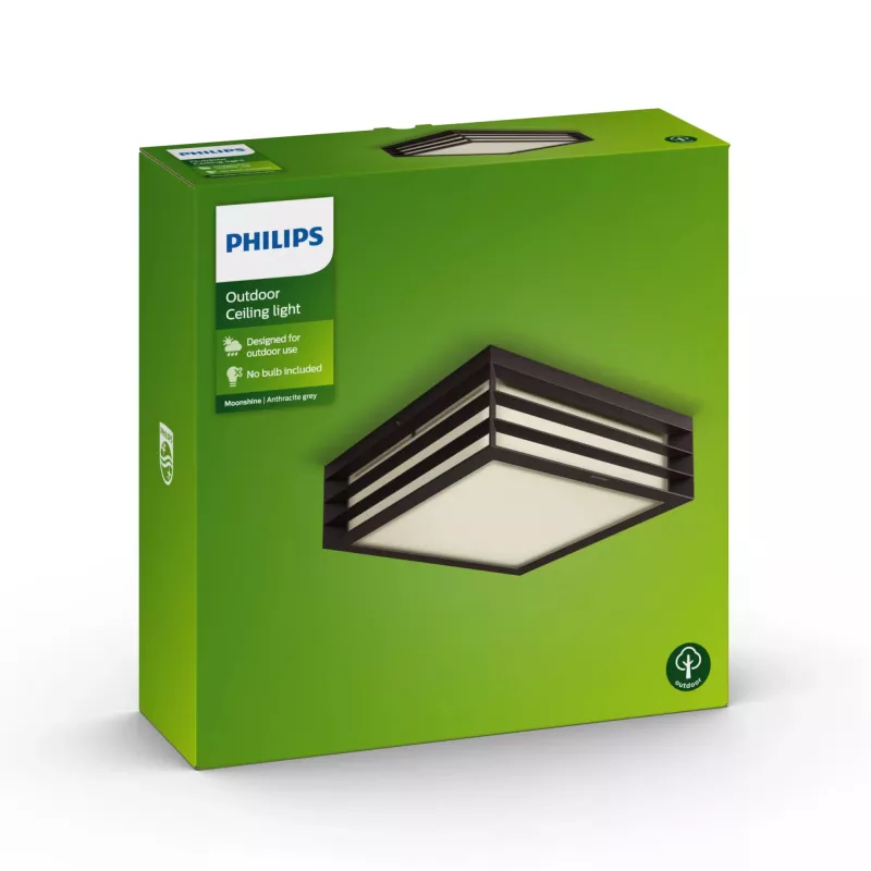 Philips myGarden Moonshine plafón 28W E27 sin bombilla, aplique de exterior, antracita, aluminio, plástico, IP44, jardín, terraza, II