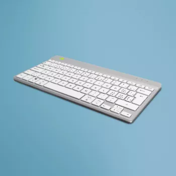 R-Go Tools teclado ergonómico R-Go Compact Break, teclado compacto con software de pausas, QWERTZ (CH), Bluetooth, blanco