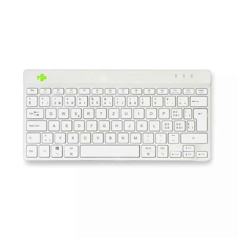 R-Go Tools teclado ergonómico R-Go Compact Break, teclado compacto con software de pausas, QWERTZ (CH), Bluetooth, blanco