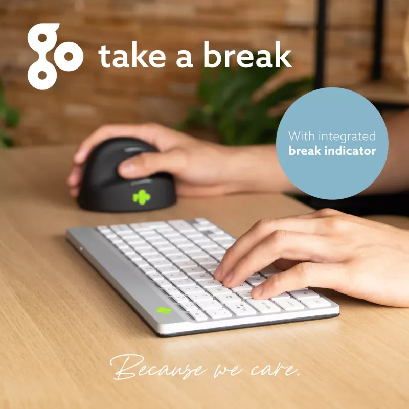 R-Go Tools teclado ergonómico R-Go Compact Break, teclado compacto con software de pausas, QWERTZ (CH), Bluetooth, blanco