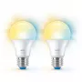 WiZ Bulb 60W A60 E27 x2, lámpara inteligente, Wi-Fi/Bluetooth, blanco, Wi-Fi 4 (802.11n), 802.11b, 802.11g, LED, E27