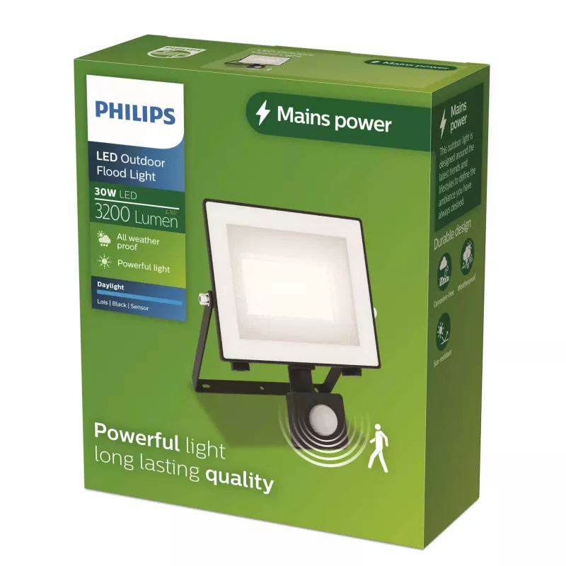 Aplique de exterior Philips Lois 30 W LED, negro, carcasa de metal, 220–240 V, LED integrado fijo