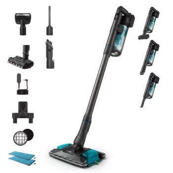 Aspirador de escoba 2 en 1 Philips XC8155/01 — limpiador a batería en seco y húmedo sin bolsa, 25,2 V, depósito de polvo de 0,6 l, azul