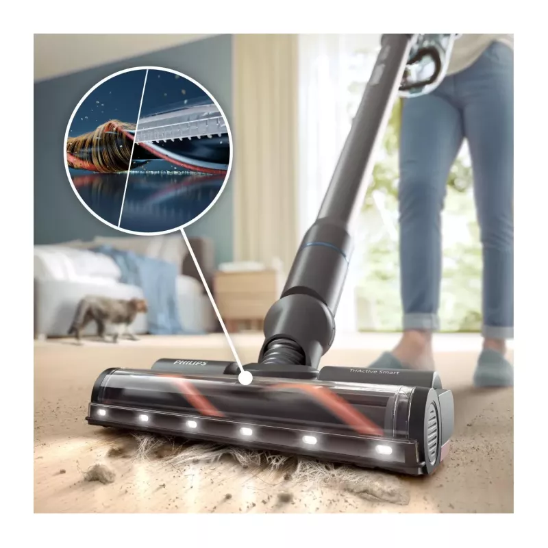 Aspirador de escoba 2 en 1 Philips XC8155/01 — limpiador a batería en seco y húmedo sin bolsa, 25,2 V, depósito de polvo de 0,6 l, azul