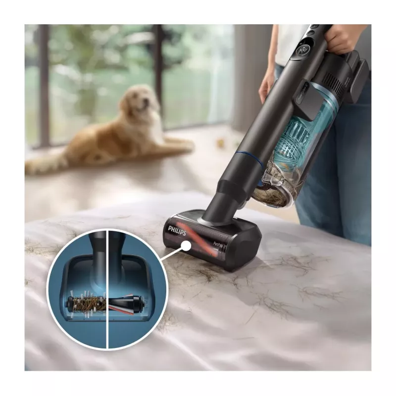 Aspirador de escoba 2 en 1 Philips XC8155/01 — limpiador a batería en seco y húmedo sin bolsa, 25,2 V, depósito de polvo de 0,6 l, azul