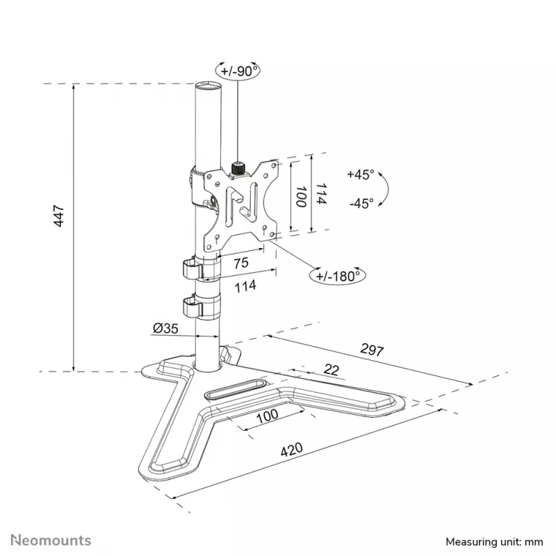 Soporte de monitor individual Neomounts DS45-600BL1 para pantallas de 10–32 inch, VESA 75x75–100x100, máx. 9 kg, de sobremesa, negro