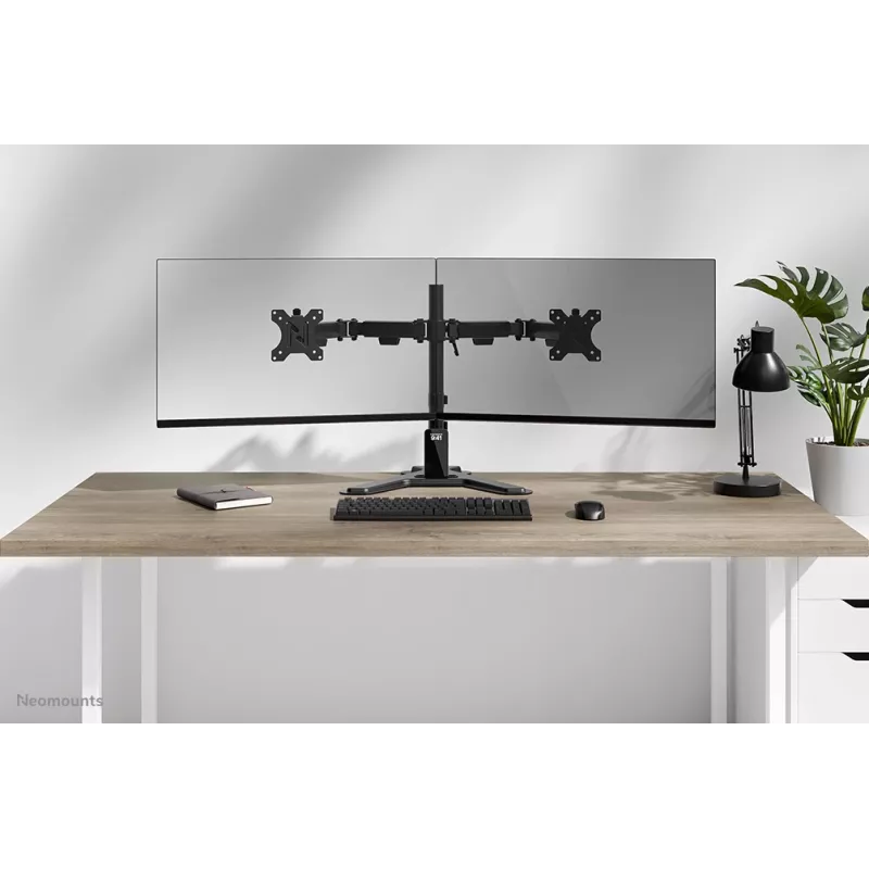 Soporte de doble monitor Neomounts DS45-600BL2 para pantallas de 10–32 inch, compatible con 2 pantallas, máx. 6 kg, VESA 75x75–100x100, de sobremesa, negro