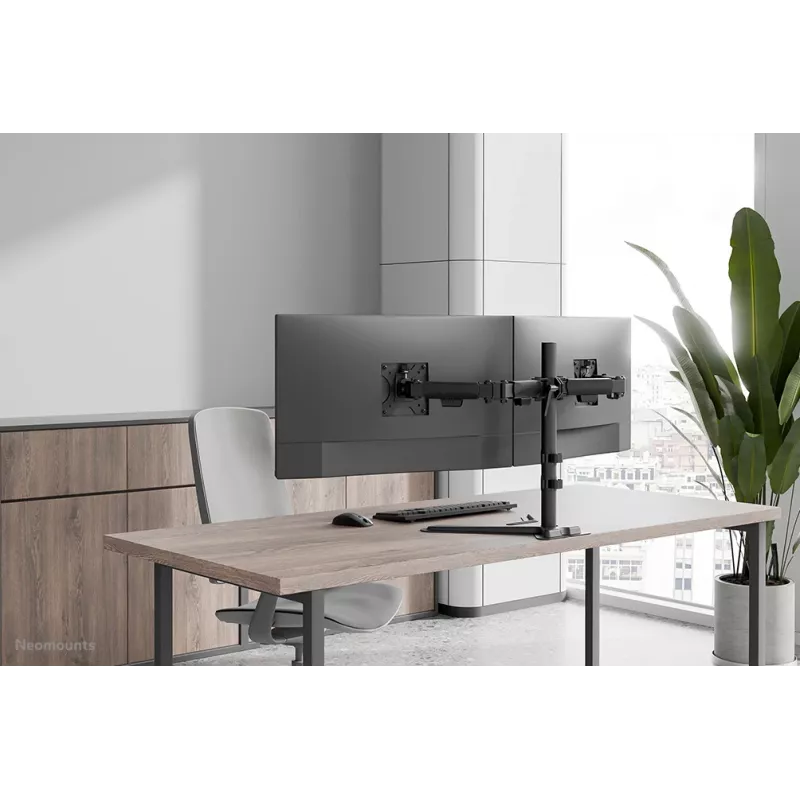 Soporte de doble monitor Neomounts DS45-600BL2 para pantallas de 10–32 inch, compatible con 2 pantallas, máx. 6 kg, VESA 75x75–100x100, de sobremesa, negro