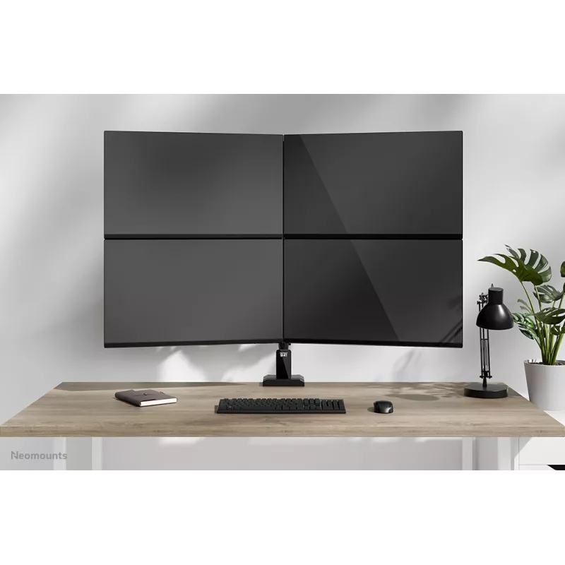 Brazo de cuádruple monitor Neomounts DS60-600BL2-2 para pantallas de 10–32 inch, VESA 75x75–100x100, capacidad de carga máx. 8 kg, pinza/pasacables de mesa, negro