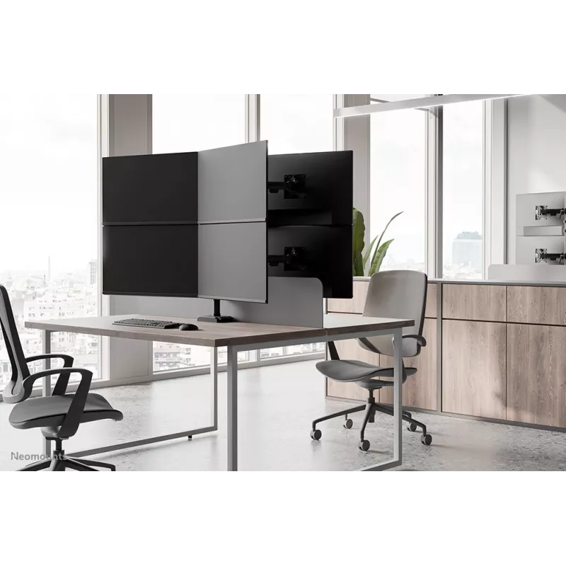 Brazo de cuádruple monitor Neomounts DS60-600BL2-2 para pantallas de 10–32 inch, VESA 75x75–100x100, capacidad de carga máx. 8 kg, pinza/pasacables de mesa, negro