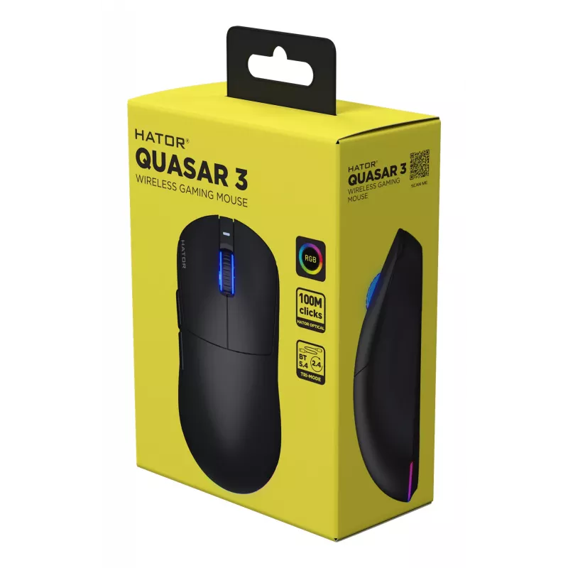 Ratón gaming inalámbrico HATOR Quasar 3 Ambidiestro RF Wireless + Bluetooth + USB Type-A Óptico 12000 DPI