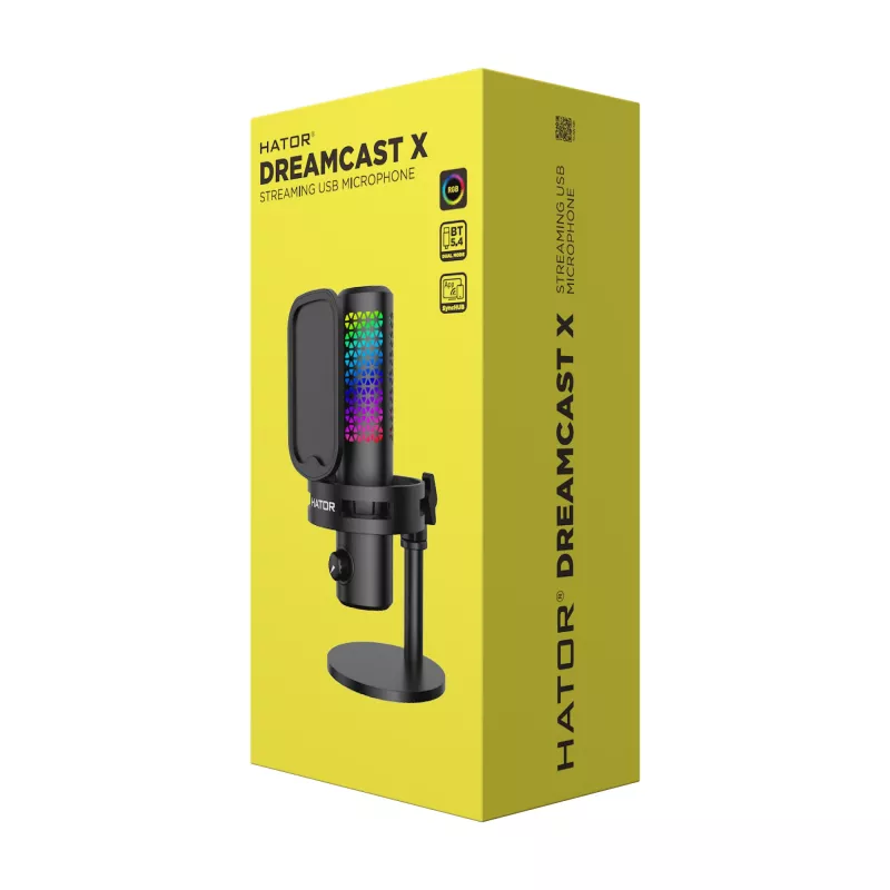 HATOR Dreamcast X, Negro, micrófono para podcast, -32 dB, 20 - 16000 Hz, 16 Bit, 96 kHz, 70 dB