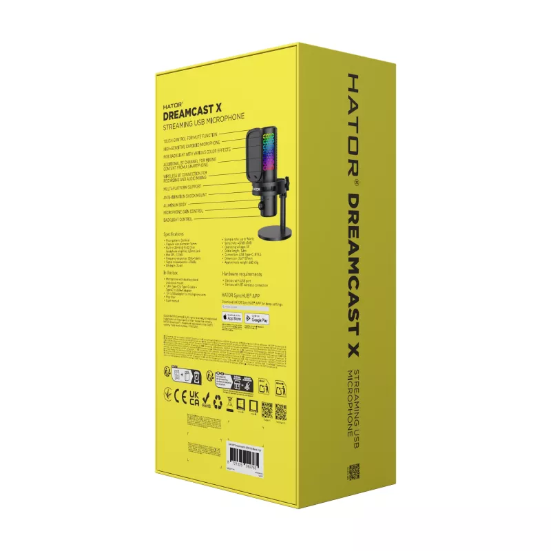 HATOR Dreamcast X, Negro, micrófono para podcast, -32 dB, 20 - 16000 Hz, 16 Bit, 96 kHz, 70 dB