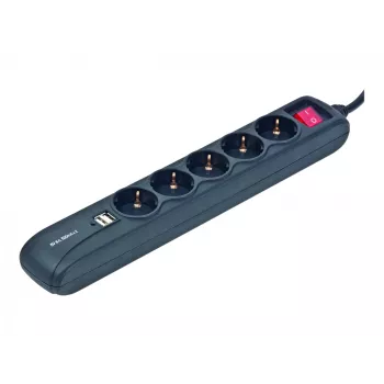 Cable alargador de corriente 1,5m/5 salidas +2USB SPG5-U2-5 Gembird