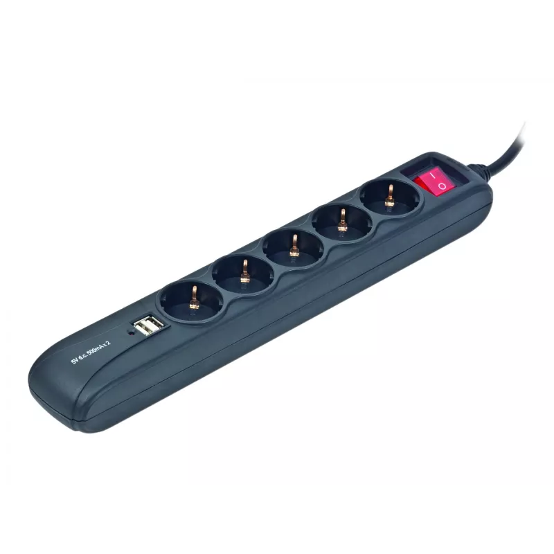 Cable alargador de corriente 1,5m/5 salidas +2USB SPG5-U2-5 Gembird