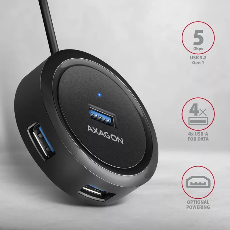 Hub AXAGON HUE-P1AL 4 puertos USB 3.2 Gen 1 REDONDO