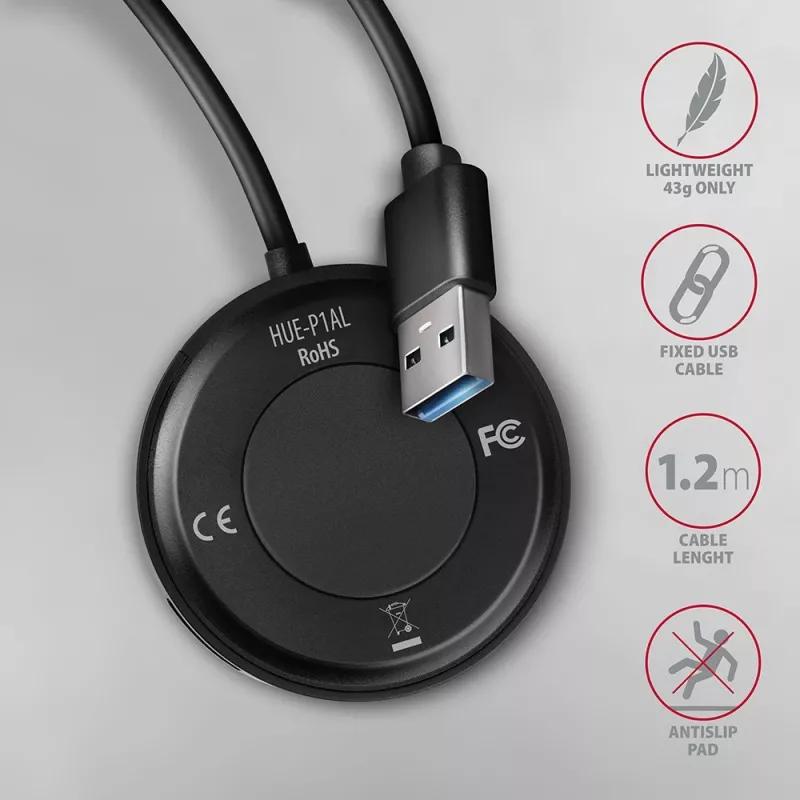 Hub AXAGON HUE-P1AL 4 puertos USB 3.2 Gen 1 REDONDO