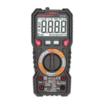 Multímetro digital con linterna Habotest HT118C, True RMS, NCV, comprobador de baterías