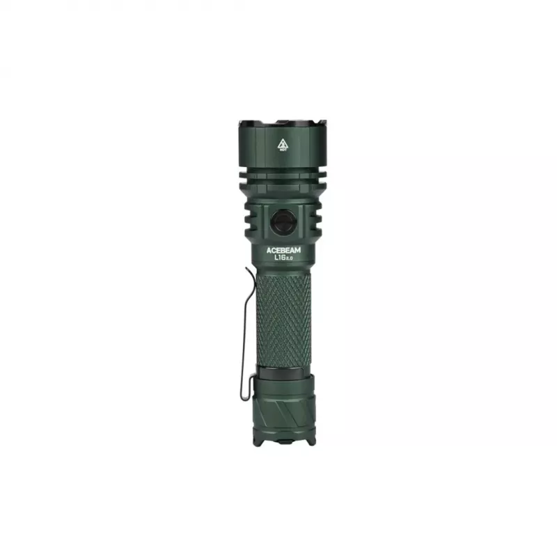 Linterna de mano AceBeam L16 2.0 verde — batería de litio 21700 recargable, 5000 mAh, hasta 2100 lm, IP68, 7 niveles de potencia