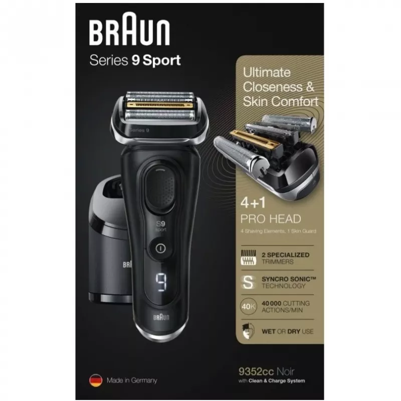 Afeitadora de láminas Braun Series 9 9352cc Sport con recortadora negra gris