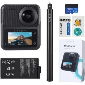 Cámara de acción KanDao QooCam 3 Travel Combo – Grabación 360°, vídeo 4K, soporte 3D