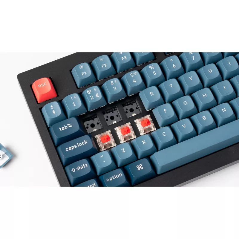 V5 Max, teclado gaming negro/azul-gris, distribución DE, Gateron Jupiter Banana, Hot-Swap, RGB