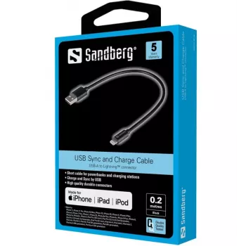 SANDBERG adaptador Lightning - USB macho a Lightning macho - 20 cm - negro - para Apple iPad/iPhone/iPod (Lightning)
