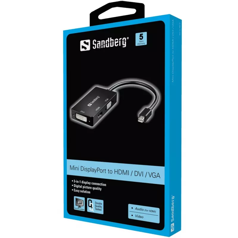 Adaptador SANDBERG MiniDPHDMI+DVI+VGA - Convertidor de vídeo