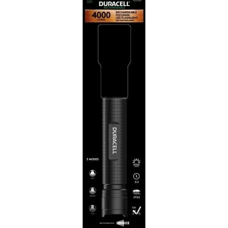 Linterna Duracell DF4000R negra – linterna de mano recargable, diseño compacto