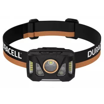 Linterna frontal Duracell DH1000R — negra/naranja, luz manos libres recargable