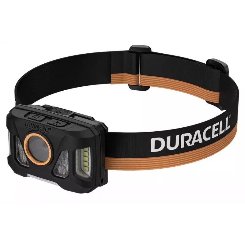 Linterna frontal Duracell DH1000R — negra/naranja, luz manos libres recargable