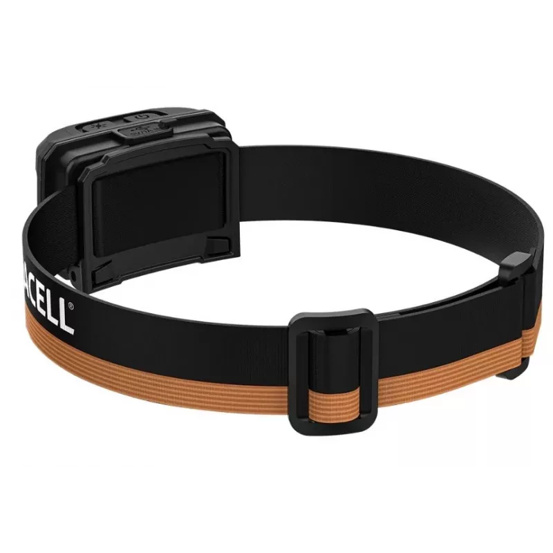 Linterna frontal Duracell DH1000R — negra/naranja, luz manos libres recargable