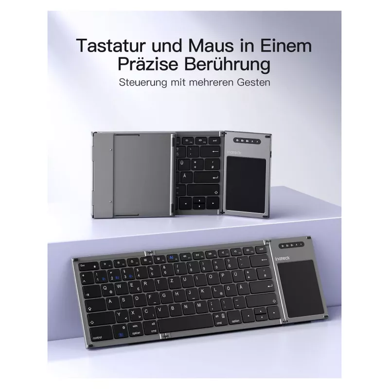Teclado Inateck KB06101_STEEL GRAY Home RF Wireless + Bluetooth QWERTZ inglés negro