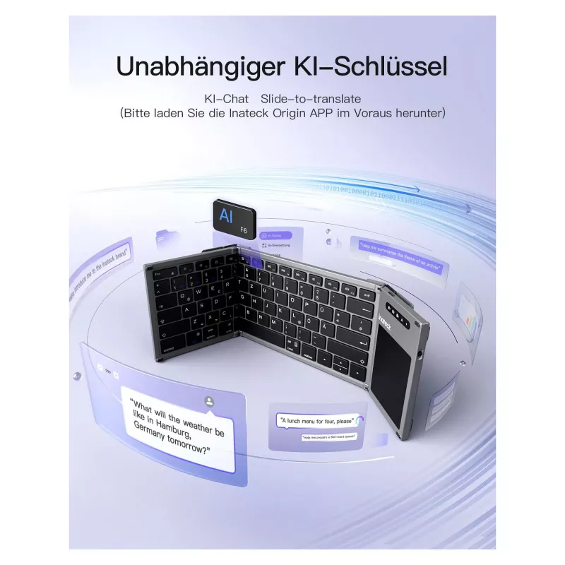 Teclado Inateck KB06101_STEEL GRAY Home RF Wireless + Bluetooth QWERTZ inglés negro