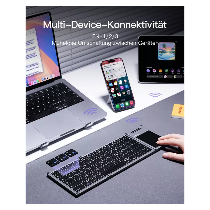 Teclado Inateck KB06101_STEEL GRAY Home RF Wireless + Bluetooth QWERTZ inglés negro