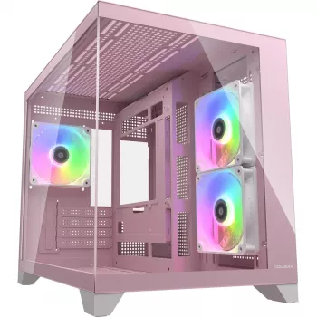 Caja de PC mini torre Cougar FV150 ARGB – Rosa, compatible con 2 ventiladores laterales de 120/140 mm, 1 trasero de 120 mm, HDD de 2,5