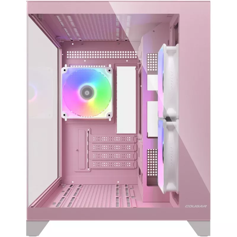 Caja de PC mini torre Cougar FV150 ARGB – Rosa, compatible con 2 ventiladores laterales de 120/140 mm, 1 trasero de 120 mm, HDD de 2,5 inch/3,5 inch, 285×435×365 mm