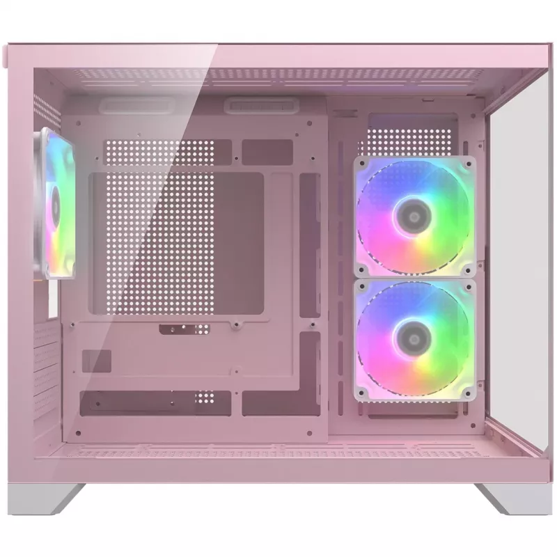 Caja de PC mini torre Cougar FV150 ARGB – Rosa, compatible con 2 ventiladores laterales de 120/140 mm, 1 trasero de 120 mm, HDD de 2,5 inch/3,5 inch, 285×435×365 mm
