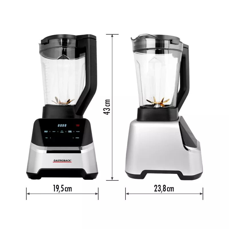 Batidora de mesa GASTROBACK Mix & Soup (2000 W, 2 L, recipiente de Tritan, cuchillas de titanio, control táctil, negro/acero inoxidable)