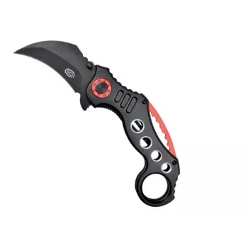Cuchillo karambit de bolsillo SCK K29 – hoja fija, mango negro-rojo